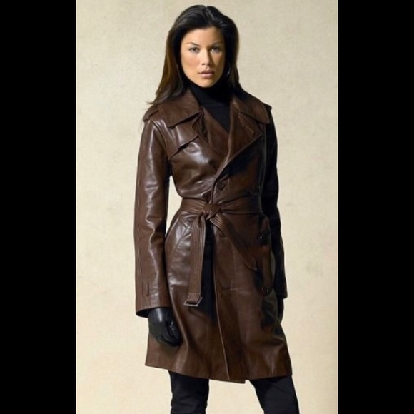 Brown Leather Trench Coat - Picture 3 of 4